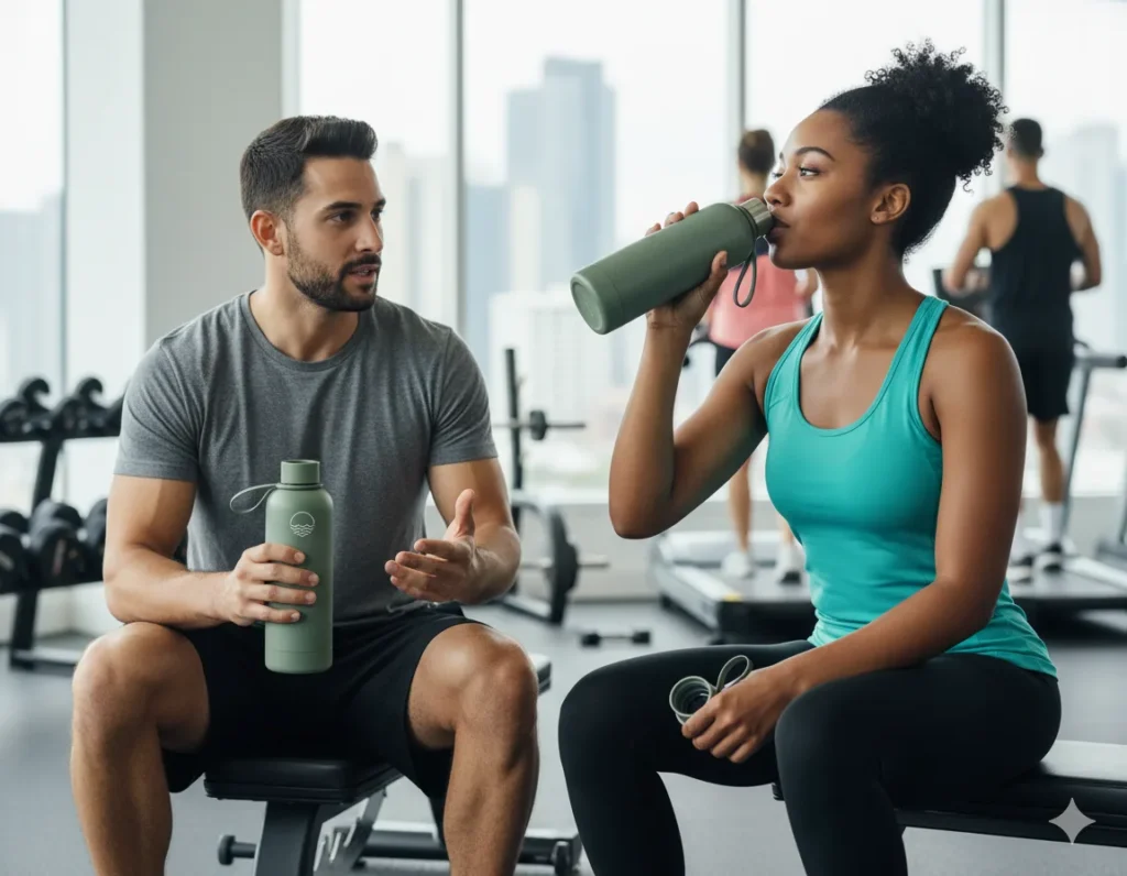 Self cleaning gym water bottle